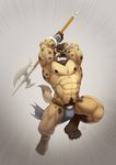  abs anthro biceps big_muscles fur furrybob hyena male mammal muscles nipples paws pecs solo warrior 