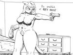  2015 angry anthro bedroom big_butt big_thighs black_panther breasts butt feline female german gun hair laura_b&auml;cker laura_baecker leopard long_hair mammal monochrome nude panther panzerschreckleopard pistol pubes pussy ranged_weapon solo text weapon wide_hips 