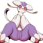  3_toes anus blush clitoris female looking_at_viewer mienshao mofumofu nintendo nude open_mouth paws plain_background pok&eacute;mon pussy red_eyes sitting solo spread_legs spreading toes video_games white_background 