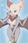  2015 anthro areola bat big_ears big_eyes blush breasts chest_tuft coffeechicken cute ellise_the_bat eyebrows female fluffy fur green_eyes grey_fur hair looking_at_viewer mammal membranous_wings nipples nude open_mouth paws plain_background short_hair smile solo standing thick_thighs tongue tuft wide_hips wings 