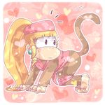  &lt;3 barefoot blonde_hair blush brown_fur clothing dixie_kong donkey_kong_(series) female fur hair hat long_hair mammal monkey nintendo ponytail primate solo toes unknown_artist video_games 