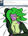  blush breasts cleavage clothed clothing crossgender dragon english_text female friendship_is_magic green_eyes half-closed_eyes inuyuru looking_at_viewer my_little_pony no_pupils open_mouth plain_background scalie seductive solo spike_(mlp) text tumblr white_background 