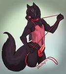  2015 animal_genitalia anthro bdsm canine clothed clothing collar crossdressing erection fur hair half-dressed leash licking licking_lips lingerie male mammal open_mouth panties penis precum red_eyes shushup smile solo thong tongue tongue_out underwear wolf 