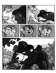  bear black_and_white cervine chris_mckinley comic english_text erection fellatio hat humanoid_penis kissing male male/male mammal mink monochrome mustelid oral penis sex text undressing 