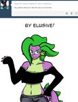  anthro anthrofied clothing crossgender dragon english_text female friendship_is_magic green_eyes inuyuru looking_at_viewer my_little_pony navel no_pupils plain_background scalie smile solo spike_(mlp) text tumblr white_background 
