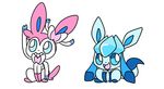  ambiguous_gender animated duo eeveelution glaceon happy nintendo open_mouth plain_background pok&eacute;mon robosylveon sylveon teeth tongue video_games white_background 