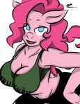  anthro anthrofied big_breasts blue_eyes breasts clothing english_text equine female friendship_is_magic fur hair half-closed_eyes horse inuyuru looking_at_viewer mammal my_little_pony no_pupils open_mouth pink_fur pink_hair pinkie_pie_(mlp) plain_background pony shirt smile solo tank_top text tongue white_background 