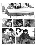  bear black_and_white breasts cervine chris_mckinley comic english_text erection hat humanoid_penis kissing male male/male mammal mink monochrome mustelid penis text undressing 