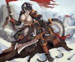  2015 anthro armor breasts cleavage clothed clothing feline female green_eyes knife leopard mammal merrunz nipples snow snow_leopard solo sword unconvincing_armor weapon winter 
