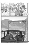  black_and_white car chris_mckinley clothed clothing comic english_text feline hat leopard male mammal monochrome text 
