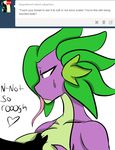  &lt;3 anthro anthrofied big_breasts breast_grab breast_squeeze breasts crossgender dragon english_text female friendship_is_magic green_eyes half-closed_eyes inuyuru long_tongue my_little_pony no_pupils nude open_mouth plain_background scalie solo_focus spike_(mlp) sweat text tongue tongue_out tumblr white_background 
