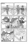  black_and_white canine chris_mckinley clothed clothing comic english_text feline hat leopard male mammal monochrome text wolf 