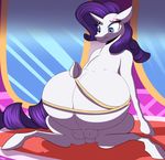  2015 absurd_res blue_eyes equine female feral friendship_is_magic fur hair hi_res horn mammal my_little_pony navel patch_(artist) pregnant purple_hair rarity_(mlp) solo tape_measure teats unicorn white_fur 