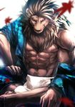  2014 abs anthro biceps big_muscles claws clothed clothing feline half-dressed leaf leaves lion male mammal muscles paws pecs red_eyes sky_(artist) solo topless underwear 