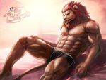  2014 abs anthro biceps big_muscles clothed clothing feline half-dressed lion male mammal muscles paws pecs sky_(artist) solo topless underwear 