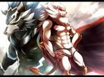  2014 abs anthro biceps big_muscles canine claws clothed clothing fur half-dressed male mammal muscles paws pecs sky_(artist) solo topless underwear white_fur wolf 