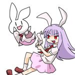  animal_ears bunny bunny_ears dual_persona gun handgun inaba long_hair lowres lunatic_gun necktie pistol puffy_sleeves purple_hair red_eyes red_neckwear reisen_udongein_inaba reisen_udongein_inaba_(bunny) seki_(red_shine) skirt touhou weapon |_| 