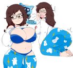  ass bra breasts brown_eyes brown_hair cleavage curvy english glasses jinu jinu_(jinusenpai) large_breasts mei_(overwatch) overwatch pajamas plump thick_thighs thighs underwear undressing wide_hips yawning 