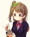  1girl brown_hair female long_hair love_live!_school_idol_project minami_kotori mofun ribbon side_ponytail side_tail smile yellow_eyes 