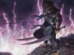  backlit dark david_palumbo demon digitigrade dragon dual_wielding feline flight group holding_weapon holding_weapons lightning magic_the_gathering mammal official_art oil_painting painting_(artwork) rakshasa solo_focus standing sword traditional_media_(artwork) weapon 