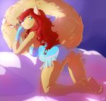  2015 anthro blue_eyes clothing dress female fluffy_tail hair hornedfreak looking_at_viewer mammal marsupial opossum pussy red_hair smile solo 