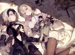  armor bed blonde_hair blue_eyes breasts chain cleavage dress elbow_gloves fate/grand_order fate_(series) flowers gloves gray_hair headdress jeanne_d&#039;arc_(fate) jeanne_d&#039;arc_alter long_hair thighhighs yellow_eyes yukisame 