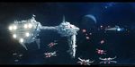  battle copyright_name fleet galactic_empire nebulon-b_frigate no_humans planet realistic rebel_alliance science_fiction space space_craft star star_(sky) star_destroyer star_wars starfighter t-65_x-wing x-wing 