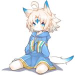  ahoge animal_ears artist_request blue_eyes cat furry laying_down short_hair tail wariza white_hair 