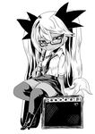  character_request dog female furry glasses guitar instrument long_hair monochrome shinobe show_by_rock!! skirt twintails 
