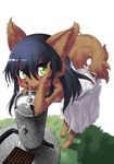  black_hair blush female flat_chest flat_chested furry green_eyes long_hair nipples nme wolf 