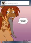  breasts ear_piercing english_text female giraffe hair kadath long_tongue mammal piercing puzzle_(character) red_hair text tongue 