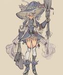  animal arutera bad_id bad_pixiv_id bag banned_artist broom brown_background cat dress full_body hair_ornament hairclip hat long_hair looking_at_viewer original pouch simple_background thighhighs twintails very_long_hair witch_hat 