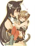  animal_ears bare_shoulders black_hair brown_hair cat_ears cat_tail comic cosmic_(crownclowncosmic) elbow_gloves gloves hairband headgear highres kantai_collection long_hair multiple_girls mutsu_(kantai_collection) nagato_(kantai_collection) short_hair size_difference skirt tail thighhighs twitter_username 