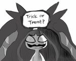  alpacapala creepy english_text halloween holidays looking_at_viewer mawile mega_evolution mega_mawile monochrome nintendo open_mouth plain_background pok&eacute;mon solo teeth text tongue video_games 