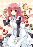  :d animal_ears blueberry brown_eyes brown_hair cat_ears cat_tail cupcake flower food fruit hair_ornament hairpin heart leaning_forward long_hair looking_at_viewer macaron maid maid_headdress mizuki_(hmndk) open_mouth original rose smile solo_focus star star_hair_ornament strawberry tail 