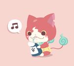  blue_fire blush_stickers cat chuno drinking drinking_straw fire haramaki jibanyan multiple_tails musical_note no_humans notched_ear simple_background sitting solo speech_bubble spoken_musical_note tail tail-tip_fire two_tails youkai youkai_watch 
