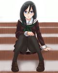  :3 bad_id bad_pixiv_id black_hair black_legwear blue_eyes blush crotch_seam glasses green_neckwear hibike!_euphonium highres long_hair looking_at_viewer neckerchief panties panties_under_pantyhose pantyhose pantyshot pantyshot_(sitting) school_uniform sitting sitting_on_stairs smile stairs tanaka_asuka tokifuyua_sora underwear upskirt 