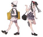  arutera bad_id bad_pixiv_id bag banned_artist black_hair bow hair_bow hand_in_pocket hat looking_at_viewer miniskirt multiple_girls original short_hair simple_background skirt socks tongue tongue_out twintails white_background 