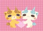 brothers chuno from_behind heart komajirou komasan looking_back no_humans open_mouth pink_background siblings standing triangle_mouth youkai youkai_watch 