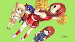  4girls artist_name blonde_hair blue_hair braid brown_eyes cheerleader crazy_eyes erza_scarlet fairy_tail flare_corona hair_ornament highres long_hair looking_at_viewer lucy_heartfilia mashima_hiro multiple_girls official_art plue pom_poms red_hair scar screencap tattoo twintails wallpaper wendy_marvell younger 