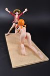  barefoot black_hair breasts erection figure monkey_d_luffy nami nami_(one_piece) nude one_piece orange_hair penis pussy straw_hat uncensored 