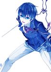  black_hair blue_eyes double-breasted fu_yukari horikawa_kunihiro male_focus open_mouth solo sword touken_ranbu wakizashi weapon 