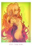 antenna_hair blonde_hair border breasts character_name demon_girl drooling heart heart-shaped_pupils kibadori_rue long_hair medium_breasts messy_hair nude pointy_ears scp-166 scp_foundation solo succubus symbol-shaped_pupils very_long_hair 