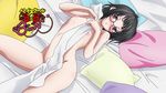  1girl bed black_hair blush breasts glasses high_school_dxd mound_of_venus nipples nude pillow pillows purple_eyes short_hair solo sona_sitri 