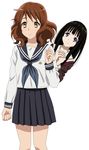  black_hair brown_eyes brown_hair chitanda_eru company_connection cosplay costume_switch cp9a crossover hibike!_euphonium hyouka kyoto_animation long_hair multiple_girls oumae_kumiko purple_eyes school_uniform serafuku short_hair skirt smile wavy_hair 