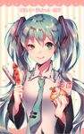  :q aqua_eyes aqua_hair aqua_nails bad_id bad_pixiv_id cupcake detached_sleeves food hatsune_miku long_hair nail_polish necktie solo sues tattoo tongue tongue_out twintails very_long_hair vocaloid white_day 