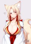  1girl animal_ears breasts cleavage fox_ears fox_tail konshin large_breasts solo tail 