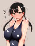  bad_id bad_pixiv_id black_hair breasts brown_background brown_eyes large_breasts long_hair looking_at_viewer low_twintails odoriyama_gorou one-piece_swimsuit original school_swimsuit simple_background solo sweat swimsuit translation_request twintails 