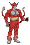  artist_request full_body highres multiple_tails muscle no_humans notched_ear official_art open_mouth pointy_ears red_j simple_background solid_eyes solo standing tail two_tails white_background yellow_eyes youkai youkai_watch 