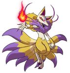  artist_request fingernails fire flame fox_tail full_body green_sclera highres kyuubi kyuubi_(youkai_watch) long_fingernails multiple_tails nail_polish no_humans official_art purple_nails simple_background solo tail white_background yellow_eyes youkai youkai_watch 